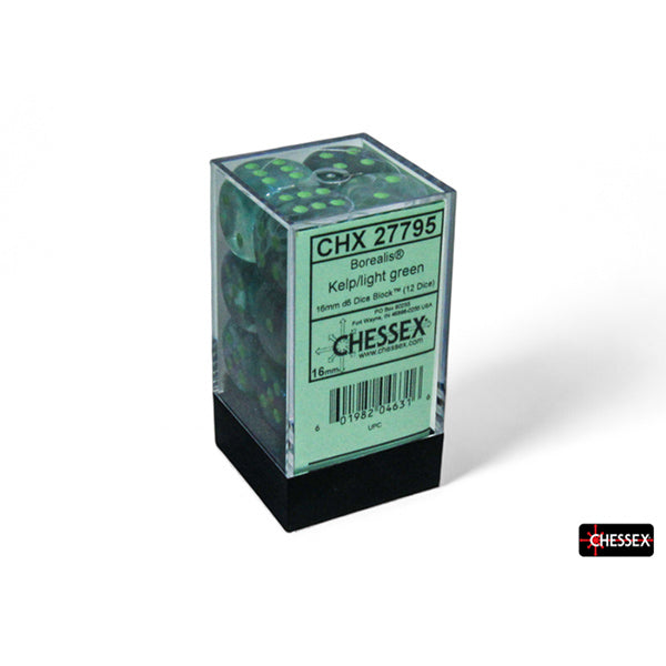 Chessex D6 Dice Block - 16mm 12d6 - Borealis Luminary