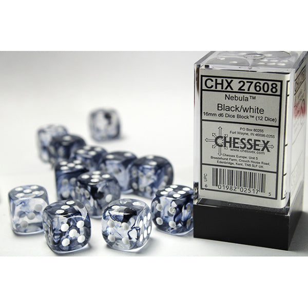 Chessex D6 Dice Block - 16mm 12d6 - Nebula