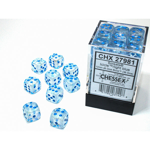 Chessex D6 Dice Block - 12mm 36d6 - Borealis Luminary