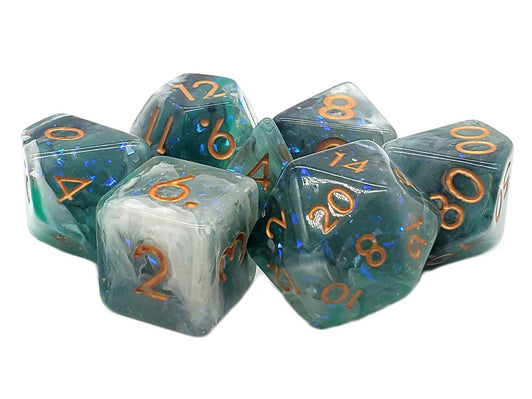 Old School 7 Piece DnD RPG Dice Set: Particles