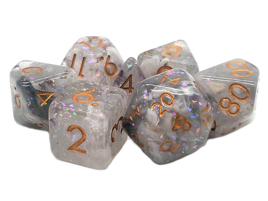 Old School 7 Piece DnD RPG Dice Set: Particles