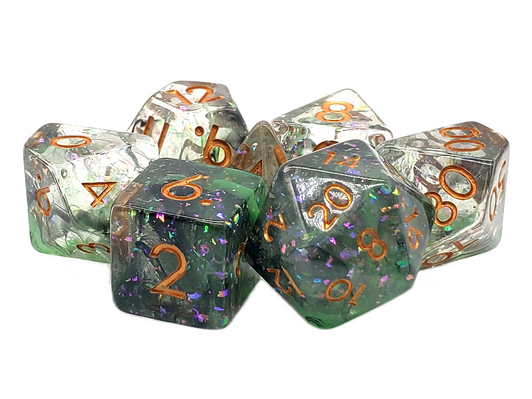 Old School 7 Piece DnD RPG Dice Set: Particles