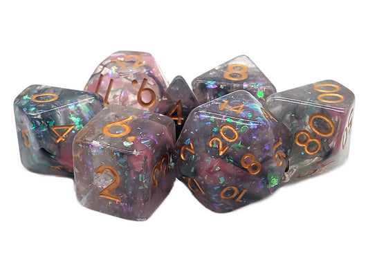 Old School 7 Piece DnD RPG Dice Set: Particles