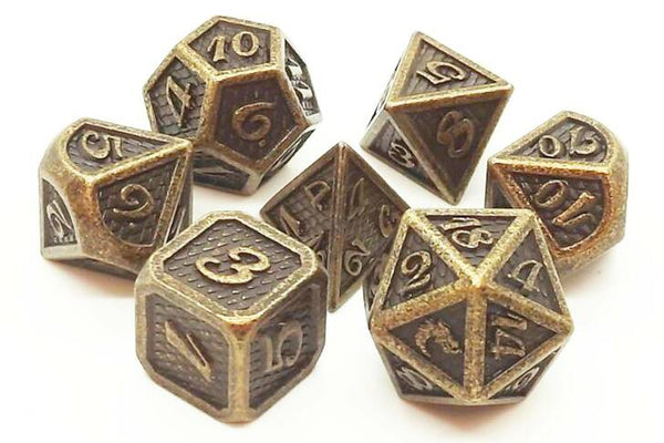 Old School 7 Piece DnD RPG Metal Dice Set: Dragon Scale - Ancient Gold