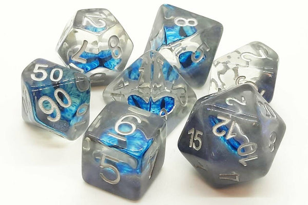 Old School 7 Piece DnD RPG Dice Set: Dragon Eye - Blue