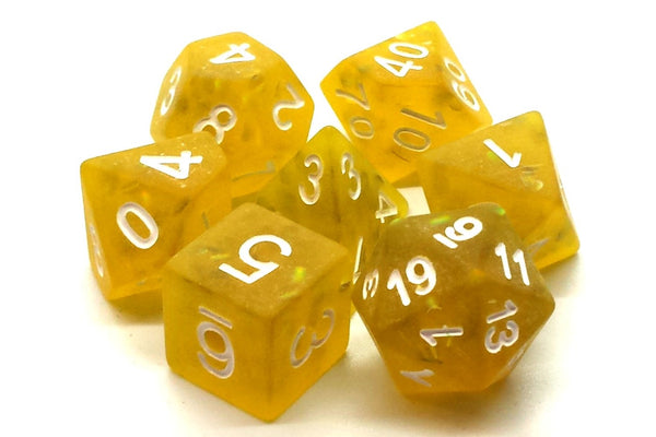 Old School 7 Piece DnD RPG Dice Set: Infused - Frosted Firefly - Yellow w/ White