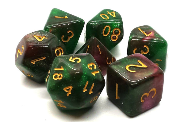 Old School 7 Piece DnD RPG Dice Set: Galaxy - Path of Roses