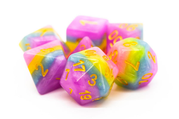 Old School 7 Piece DnD RPG Dice Set: Gradients - Cotton Candy