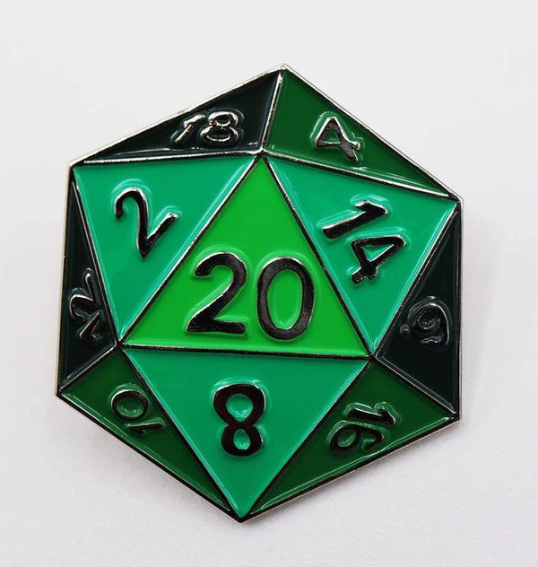 Green D20 Enamel Pin