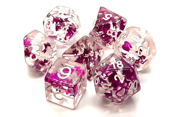 Old School 7 Piece DnD RPG Dice Set: Infused - Purple Butterfly