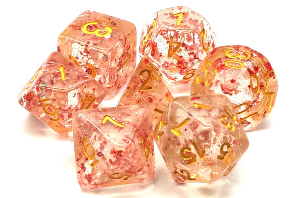 Old School 7 Piece DnD RPG Dice Set: Particles - Metallic Red w/ Gold