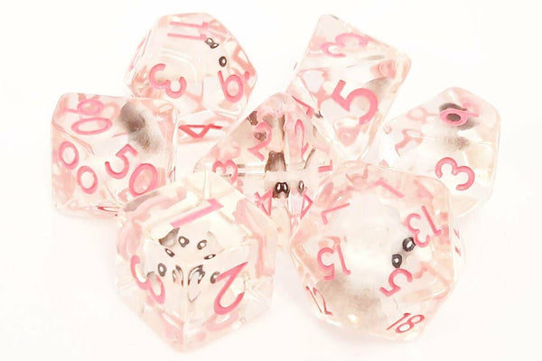 Old School 7 Piece DnD RPG Dice Set: Infused - Pink Bunny Rabbit