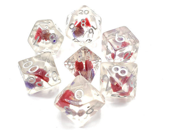 Old School 7 Piece DnD RPG Dice Set: Infused - Red Flower