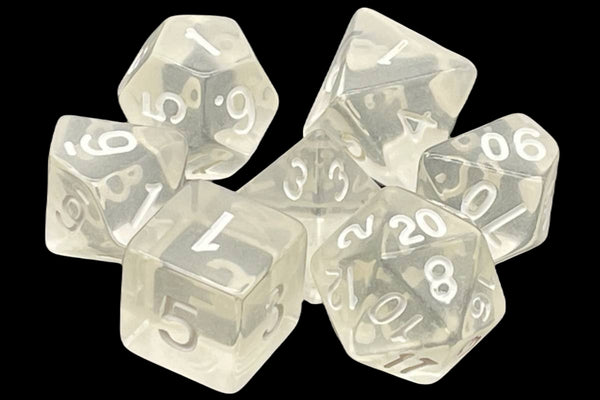 Old School 7 Piece DnD RPG Dice Set: Translucent Clear
