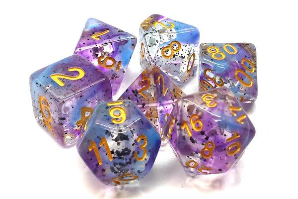 Old School 7 Piece DnD RPG Dice Set: Particles - Volcanic Lightning